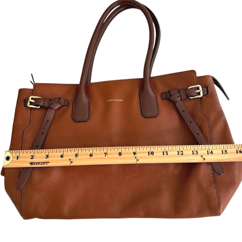 Cole Haan brown pebbled leather satchel tote belted detail - Picture 10 of 16